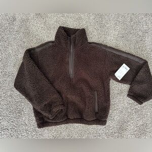 Athleta Brown Sherpa Quarter-Zip Hoodie